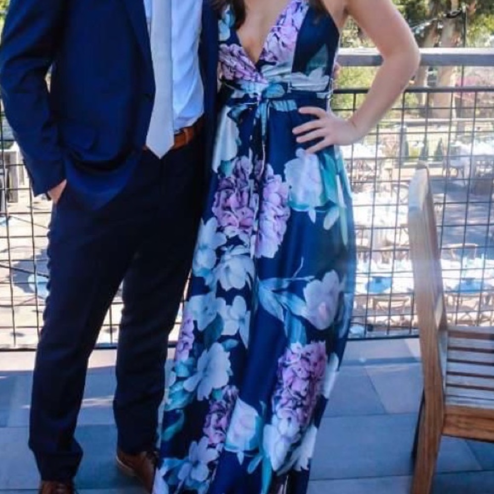 Hello Molly Navy and Lavender Floral Maxi Dress